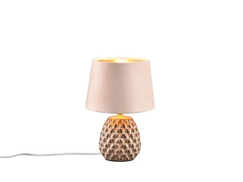 Kleine Retro Tischleuchte mit Keramikfuß und Samtschirm - Tischlampen, elegante Beleuchtung mit austauschbarem E14 LED Leuchtmittel und 3-Stufen Dimmer für individuelles Lichtambiente.