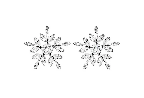 LÖB Damen Ohrstecker 925 Silber Schneeflocke Zirkonia Weihnachten Ohrringe Silberohrringe Snowflake Strass Stein Winter Klein Weihnachtsohrringe