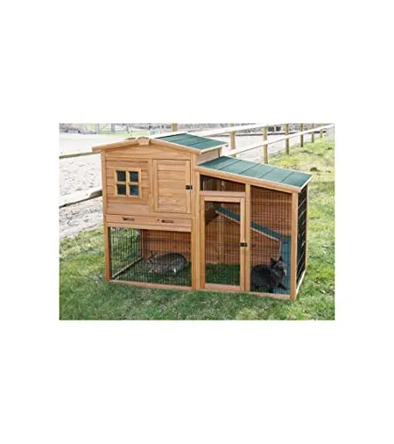 Kerbl Pet Kleintierstall FORTUNA 160x80x117cm - Kleintiergehege & Käfige für draußen, wetterfest mit Bitumendach, inkl. Freigehege und einfacher Reinigung durch herausziehbare Wanne.