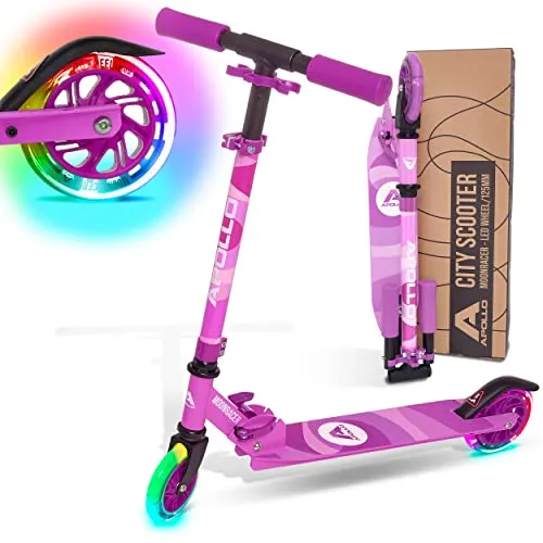 Apollo Cityroller LED Moonracer - Klappbarer Kinder-Scooter für alle Altersgruppen - Cityroller für Kinder ab 4 Jahren, höhenverstellbar und mit LED-Lichtern für ein sicheres Fahrerlebnis. Leicht und kompakt, ideal für den Schulweg oder Spielplatz.