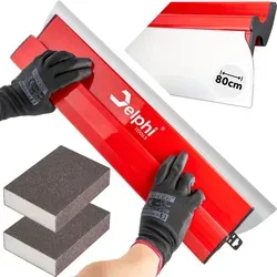 DELPHI Flächenspachtel 80cm mit Edelstahlklinge - Sonstige Handwerkzeuge - Professioneller Flächenspachtel mit austauschbarer Edelstahlklinge für präzise Spachtelarbeiten und inklusive 2 Schleifschwämmen für perfekte Ergebnisse.