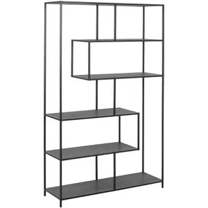 AC-Design Bücherregal Seaford, schwarz, 6 Ebenen - Schweberegal im Industrial-Design mit mattschwarzem Metallgestell und MDF-Holzfachböden, ideal für stilvolle Aufbewahrung und Platzersparnis.