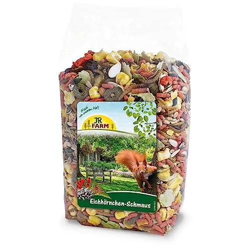 JR FARM Eichhörnchen-Schmaus 600g - Eichhörnchenfutter mit ausgewogener Alleinfuttermischung aus Nüssen, Getreide und mehr. Ideal für die Gewichtszunahme in Wintermonaten, gentechnikfrei und aus eigener Erzeugung in Bayern.