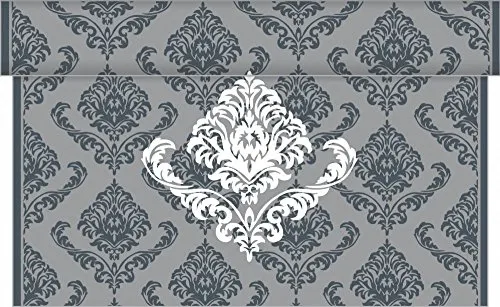 Sovie HOME Tischläufer Giorgio in GRAU, 40cm x 4,80m, 1 Stück, alle 30cm perforiert, aus Linclass® Airlaid, barockes Ornamentdesign, edle Einweg-Tischdeko in Stoffoptik