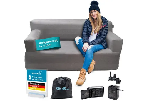 Skandika Doppel-Luftsofa Easy Air Premium - Aufblasbares Sofa für 2 Personen mit integrierter USB-Pumpe, ideal für Camping und Outdoor-Aktivitäten, bis 200 kg belastbar und praktisch verstaubar.