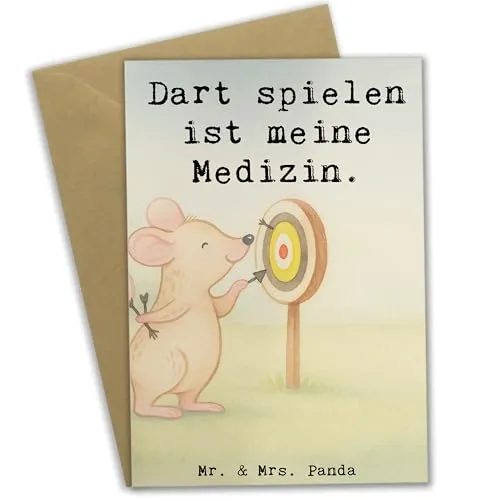 Mr. & Mrs. Panda Grußkarte Maus Dart spielen Design - Geschenk, Darts, babykarte, Darten, genesungskarte, Turnier, hochzeitskarten, weihnachtskarten, Grußkarten