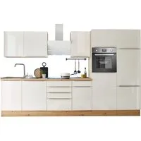 Respekta Küchenzeile Marleen Premium 340 cm - Einbauküche in Weiß mit Artisan Eiche Optik, ausgestattet mit autarkem Backofen, Geschirrspüler und Soft-Close-Funktion. Platzsparend und modern für jede Küche.