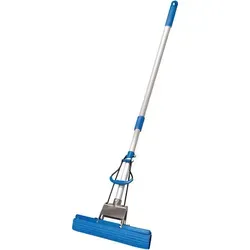 MOP TOP Schwammwischer mit Teleskopstiel - Blau/Silber - Vielseitiger Wischmopp für alle Bodenarten. Effiziente Reinigung und Flüssigkeitsaufnahme in einem Schritt. Ideal für Stein, Fliesen und Teppich - einfach zu reinigen und zu pflegen!