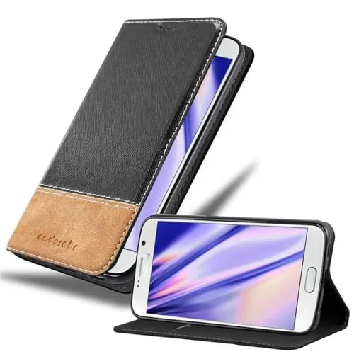 Cadorabo Hülle kompatibel mit Samsung Galaxy S6 aus Premium Kunst Leder Flip Klappbare Stoßfeste Magnetische [Standfunktion] [Kartenfächern] Cover Hülle für Galaxy S6 Tasche in Schwarz