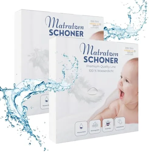 Alavya Home® Wasserdichter Matratzenschoner 70x140 im 2er Set bis 30 cm Höhe | Ultimativer Nässeschutz 70x140 cm | Oeko-Tex Zertifiziert, Atmungsaktiver Matratzenbezug mit Baumwolle, ohne Knistern