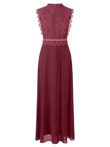 Elegantes APART Abendkleid mit Spitze und transparentem Rückenteil, Bordeauxrot, Größe 40 - Stilvolles Abendkleid für Damen mit dekorativer Spitze, ärmellos und transparenter Rückpartie. Ideal für besondere Anlässe und sorgt für einen eleganten Auftritt.
