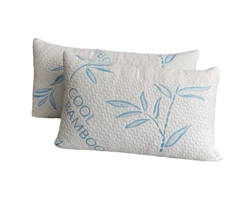 ComfySleep Kingsize-Viskosekissen aus Bambus, kühlend, geschredderter Memory-Schaum, verstellbare Viskose aus Bambus, Abnehmbarer/waschbarer Bezug, 2 Stück