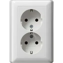 Gira 78003 Doppel-SCHUKO - Wandsteckdose 16 A 250 V~ in glänzendem Reinweiß, ideal für die sichere Stromversorgung in jedem Raum, passend für handelsübliche Gerätedosen.