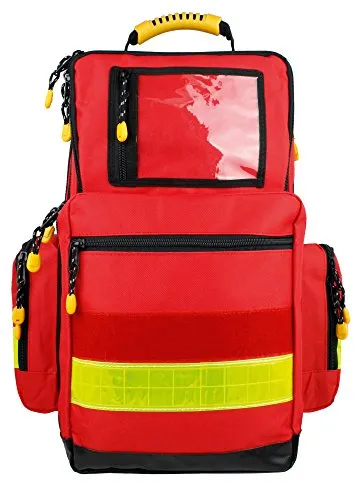 Notfallrucksack LARGE Rot Nylon 480 x 400 x 200 mm leer - Großer Notfallrucksack mit ca. 23 Litern Fassungsvermögen. Robustes, wasserabweisendes Nylon und durchdachte Fächer für optimale Organisation. Hohe Sichtbarkeit in Rot mit Reflexstreifen für schnelle Erkennung im Notfall.