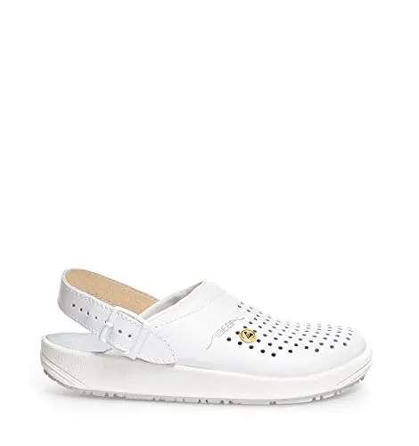 Abeba Berufsschuhe rubber 5300 - ESD Clogs aus Echt Leder, Unisex, Größe 36 - Arbeitsschuhe für Medizin, Pflege und Gastronomie. Strapazierfähige, atmungsaktive Clogs mit rutschfester Gummi-Laufsohle und antistatischer ESD-Funktion.