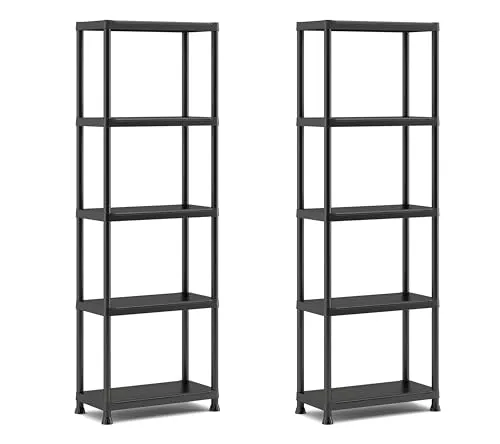 Keter Plus Regal 60/5, 2er-Set – Hochwertige Regallösung für Ihr Zuhause - Praktisches 2er-Set mit 5 Böden, ideal zur optimalen Nutzung des Raums. Stabil und aus robustem Kunststoff, perfekt für die Aufbewahrung von Werkzeugen und mehr.