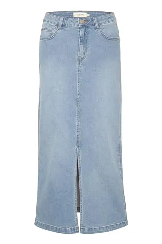 Cream Rock CREbba Damen Rock Denim Maxirock High Waist Lang Jeansrock mit Schlitz Beaverly Light Blue Denim 40