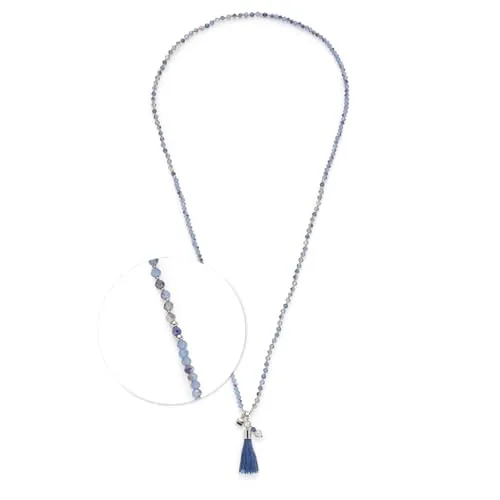 JEWELS BY LEONARDO Halskette Donna • lange Endlos-Kette aus silberfarbenem Edelstahl • Glasperlenkette in kühlen Blautönen • 80 cm Länge • Schmuck Geschenk für Frauen • 024900