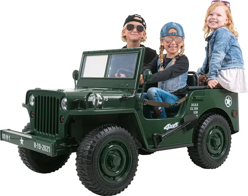 Actionbikes Motors Kinder Elektroauto Jeep Willys - Fernbedienung & 4x4 Allradantrieb - Elektrofahrzeuge für Kinder ab 3 Jahren, mit 4 starken Motoren und Sicherheitsgurten für ein sicheres Offroad-Erlebnis. Mit 2,4 GHz Fernbedienung für volle Kontrolle der Eltern.