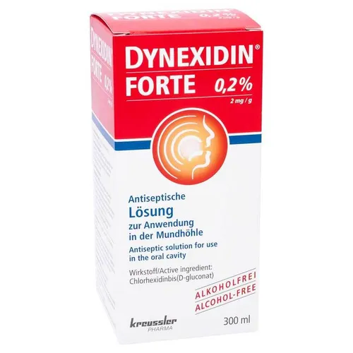 Dynexidin Forte 0,2% - Mundspülung zur Bekämpfung von Bakterien und Entzündungen, schützt Zähne und Zahnfleisch mit einem langanhaltenden Schutzfilm.