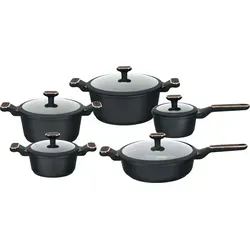 EDENBERG Schwarze Töpfe INDUKTION GLASDECKEL Kochtopf Topfset Keramik und Pfanne ,Kupfer , EB-5657 Töpfe beschichtet, Kochtopf Set| Kochgeschirr Set - Schwarz