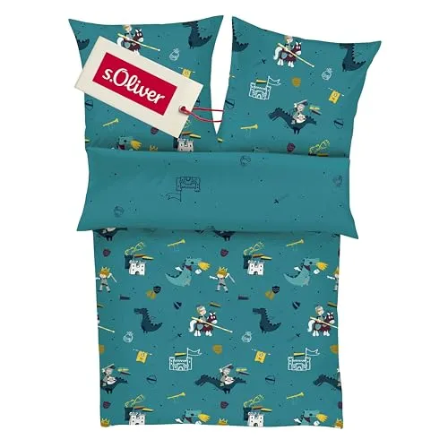 s.Oliver Junior Kinderbettwäsche Ritter und Drache - Bettwäsche-Set aus 100% Baumwolle, mit aufregenden Rittermotiven, perfekt für kleine Abenteurer. Maschinenwaschbar und trocknergeeignet für einfache Pflege.