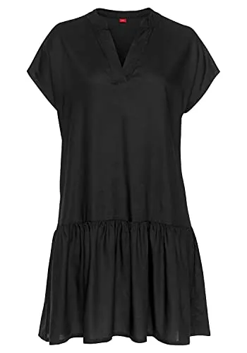 s.Oliver Blusenkleid mit Volant am Rock - Modisches Blusenkleid in Schwarz, mit figurumspielendem Schnitt und Volant am Rock – perfekt für sommerliche Anlässe!