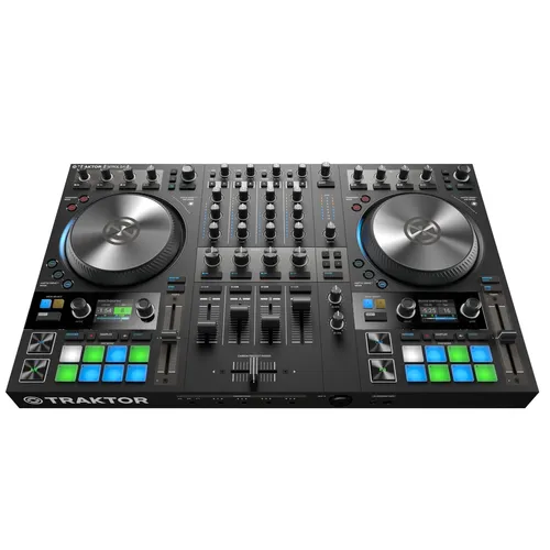 Native Instruments TRAKTOR Kontrol S4 MK3 DJ Controller - Professioneller 4-Kanal-DJ-Controller mit motorisierten HAPTIC DRIVE Jog-Wheels und Pro-Grade 24-bit/96 kHz Audio Interface für erstklassige Performance und Klangqualität.