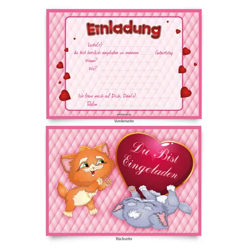 Einladungen (8 Stück) "Katzen" zum Geburtstag Einladungskarten Karten