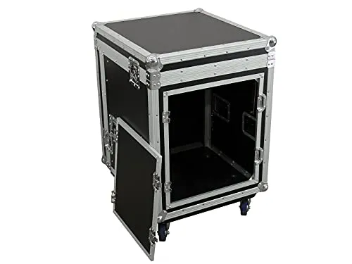 ROADINGER Spezial-Kombi-Case Profi 14HE mit Rollen - PA Koffer & Racks - Professionelles Flightcase für DJ-Setup mit 14HE Platz für Geräte und 10 HE für Mischpulte; robust und mobil dank Rollen.