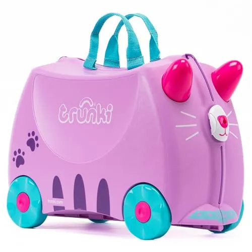 Trunki Cassie die Katze - Ride-On Koffer für Kinder - Der Trunki Cassie Kinderkoffer begeistert kleine Katzenfans. Mit 18 Litern Fassungsvermögen, bequemer Sitzfläche und bunten Glitzerstickern wird jede Reise zum Abenteuer!