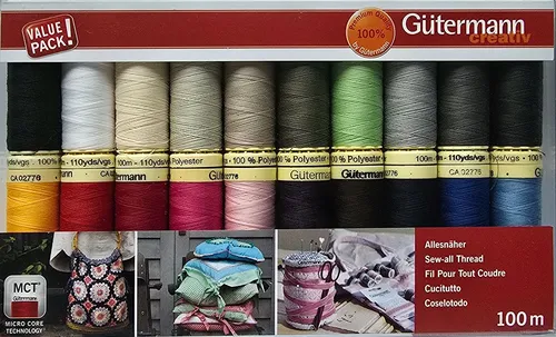 Gütermann Nähgarn Set, 20 Farben, 20x 100m - Nähgarn Set mit 20 Basic-Farben für alle Näharbeiten, elastisch, reißfest und ideal für Maschinen- sowie Handnähprojekte.