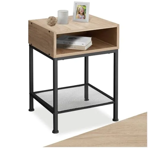 tectake Nachttisch im Industrie-Design - Nachttisch im angesagten Industrie-Design mit stabilem Metallgestell und vielseitigen Ablageflächen, ideal für Wohnzimmer und Schlafzimmer.