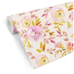 K&L Wall Art Mustertapete Vliestapete Sommerblume Aquarell moderne Rosentapete Vintage Blumen, Sommerblüten Tapete beige 0.48 m x 10.08 m