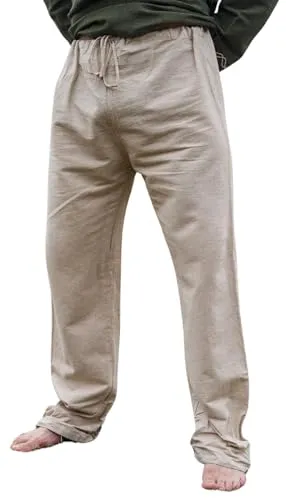 Leonardo Carbone® Leinenhose Herren Asmund - Herren Hosen, Leichte Sommerhose Herren, Festival Outfit, Wikinger, Mittelalter Kleidung, LARP, Cosplay, Freizeithose Lang - 100% Leinen Natur 2XL
