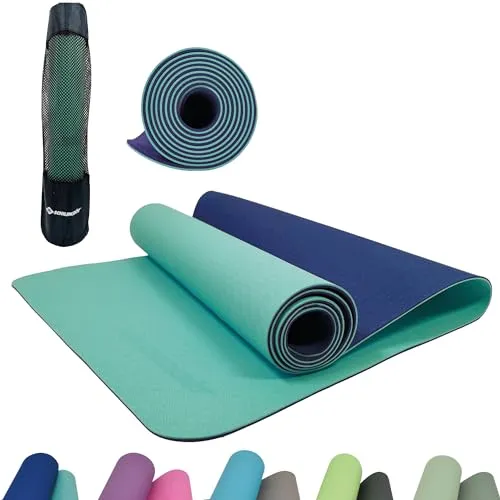 SCHILDKRÖT FITNESS SK Fit BICOLOR YOGA MATTE 4mm - Navy - Sportmatte mit rutschfester, textilartiger Oberfläche für sicheren Halt, ideal für Yoga und Bodenübungen. Leicht transportierbar in der mitgelieferten Tasche.