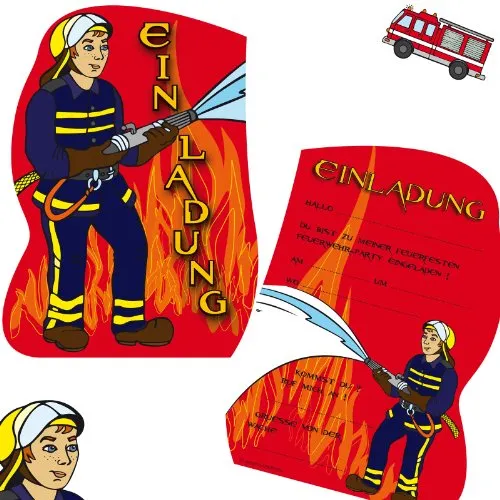Carpeta 6 Einladungskarten * FEUERWEHR * für Kindergeburtstag und Party | Kinder Geburtstag Kinderparty Einladung Einladungen Karte Mottoparty Feuerwehrmann