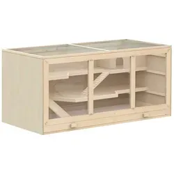 PawHut Hamsterkäfig - Dreistöckiger Kleintierkäfig aus Holz mit Treppen, 115 x 57 x 55 cm