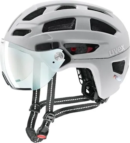Uvex Finale Visor V papyrus matt fm blue 56-61 - Fahrradhelm mit photochromem Visier, das sich automatisch an Lichtverhältnisse anpasst. Hoher Komfort durch waschbare Polsterung und perfekte Passform dank verstellbarem IAS System.