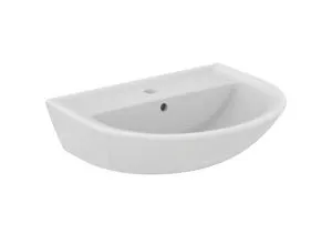 Ideal Standard Eurovit Waschtisch W332301 – 600x470mm, weiß - Waschbecken mit Hahnloch und Überlauf, ideal für platzsparende Bäder; Halbsäule W333001 separat erhältlich.