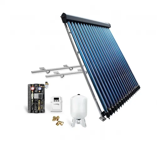 Röhrenkollektor Solarpaket HP30-1 4,89 m² - Komplettanlage für Solarthermie, ideal für Gewerbe und Garten mit hitze- und druckbeständigen Vakuumröhren für effiziente Warmwasserbereitung.