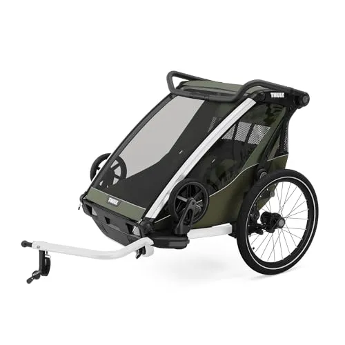 Thule Fahrradanhänger Chariot Lite 2 Double - Olivgrün, 63x34x84 cm - Der Thule Chariot Lite 2 Double ist ideal für aktive Familien. Mit seinem leichten Design und robustem Kunststoff eignet er sich perfekt für Ausflüge und sportliche Aktivitäten.
