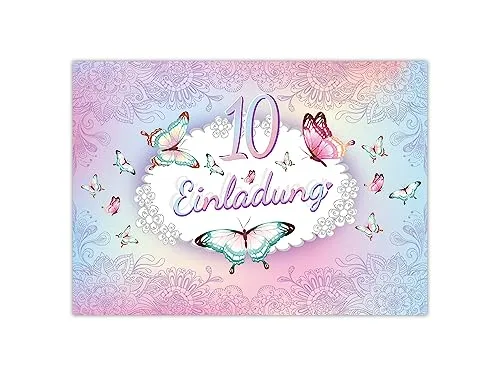 Limonia 12 Einladungskarten zum 10. Geburtstag Einladung Kindergeburtstag Mädchen Schmetterling Blumen