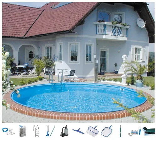 KONIFERA Rundpool CANARIA 2 - Komplett-Set für den Volleinbau, 150 cm tief - Swimmingpools, ideales Einbaubecken mit hochwertiger Ausstattung, inklusive Sandfilteranlage für optimale Wasserpflege und 4-stufiger Edelstahlleiter.