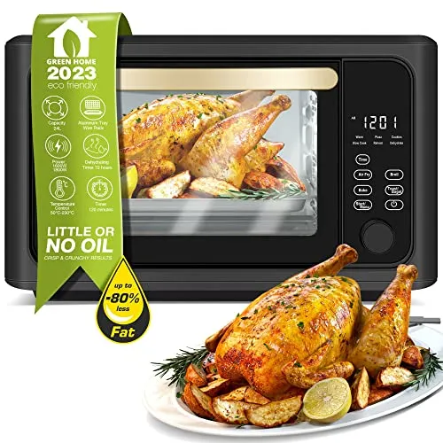 TurboTronic digitaler Mini Backofen 4in1 - Minibackofen, XXL 24L mit Heißluftfritteuse und vielseitigem Zubehör für gesunde, knusprige Gerichte ab 25°C.