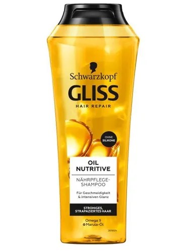 Gliss Shampoo Oil Nutritive (250 ml) - Haarshampoo für intensive Nährpflege, ideal für strohiges, strapaziertes Haar mit Omega 9 & Marula-Öl für gesunden Glanz.