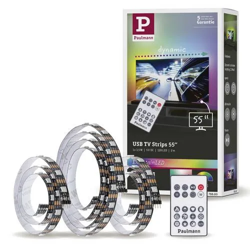 Paulmann Entertain USB LED Stripe 2m RGB dimmbar - LED-Streifen für 55 Zoll Fernseher, mit RGB-Farben und dimmbarer Funktion für stimmungsvolle Beleuchtung im Wohnzimmer.