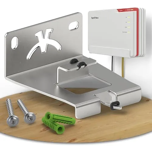 Fritzbox 5690 pro Wandhalterung | Edelstahl Router Wandhalterung geeignet für Fritzbox 5690 Pro | Fritzbox Wandhalterung inkl. Montagezubehör | Wandhalterung Fritzbox 5690 Pro aus deutscher Produktion