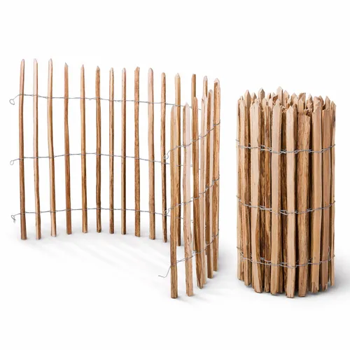 SEVICO 5m Staketenzaun aus Haselnuss - Natur Zaunlatte für Garten - Hochwertiger Gartenzaun aus handgespaltenem Haselnuss-Holz, imprägniert für bis zu 20 Jahre Haltbarkeit. Ideal für eine luftigere Atmosphäre im Garten.
