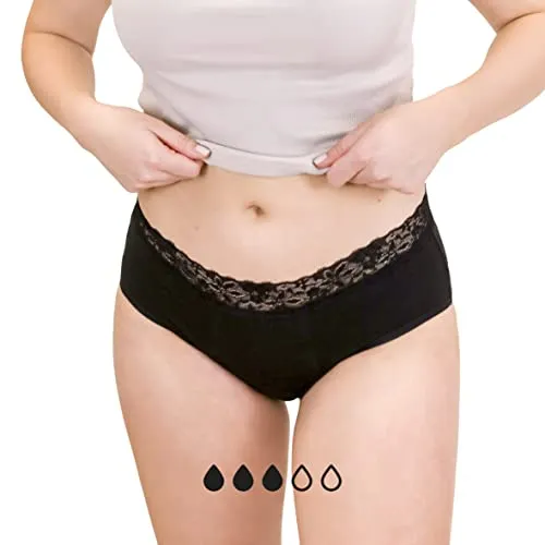 MYLILY® Periodenunterwäsche I Bio-Baumwolle I Periodenunterwäsche auslaufsicher I Nachhaltig & waschbar I Inkontinenz I Schwangerschaft & Wochenbett geeignet (Hipster Strong mit Spitze, L)